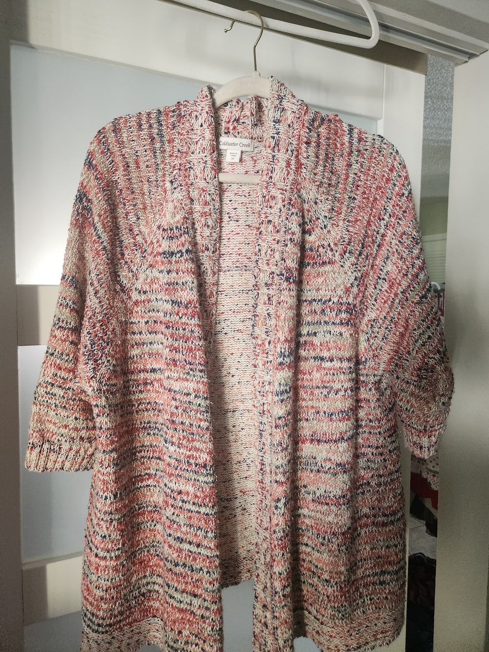 Coldwater Creek Multicolor Open-Front Marled Cardigan — Pink Mix